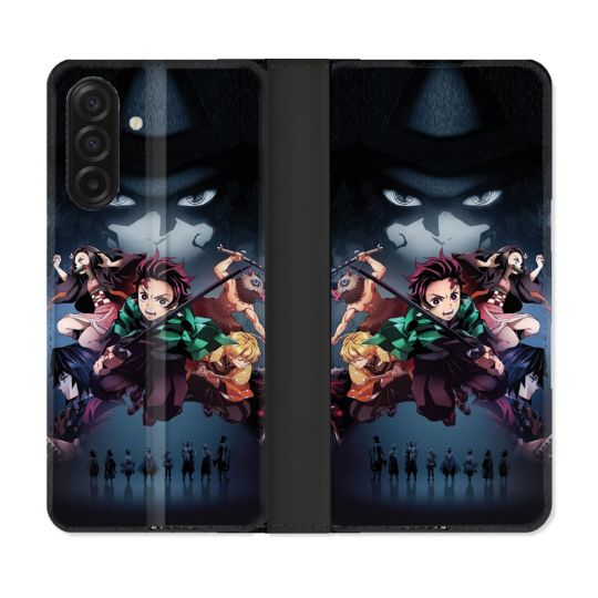 Housse cuir portefeuille Pour Samsung Galaxy A17 5G Manga Demon Slayer Noir