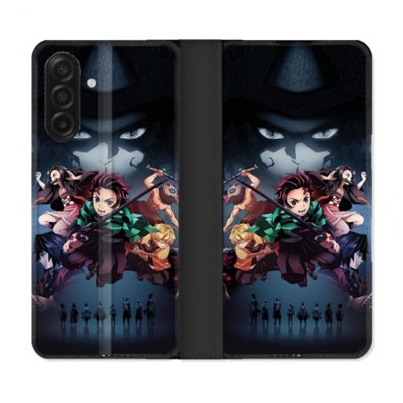 Housse cuir portefeuille Pour Samsung Galaxy A17 5G Manga Demon Slayer Noir