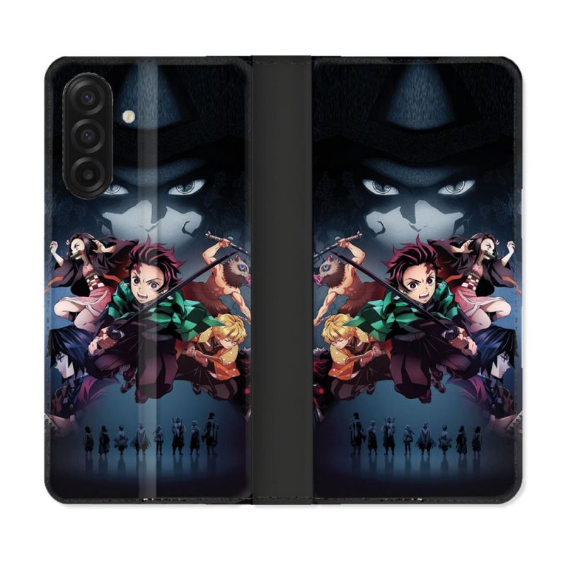 Housse cuir portefeuille Pour Samsung Galaxy A17 5G Manga Demon Slayer Noir