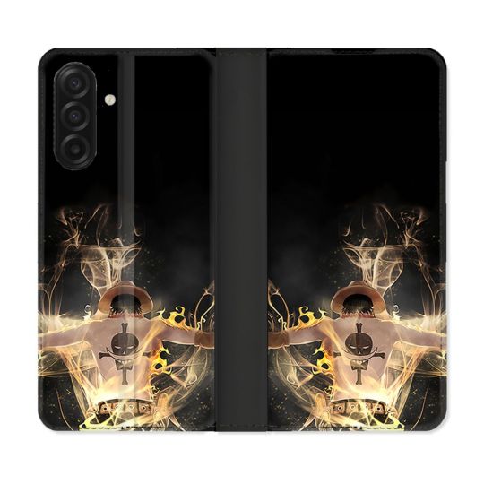 Housse cuir portefeuille Pour Samsung Galaxy A17 5G Manga One Piece Ace Noir