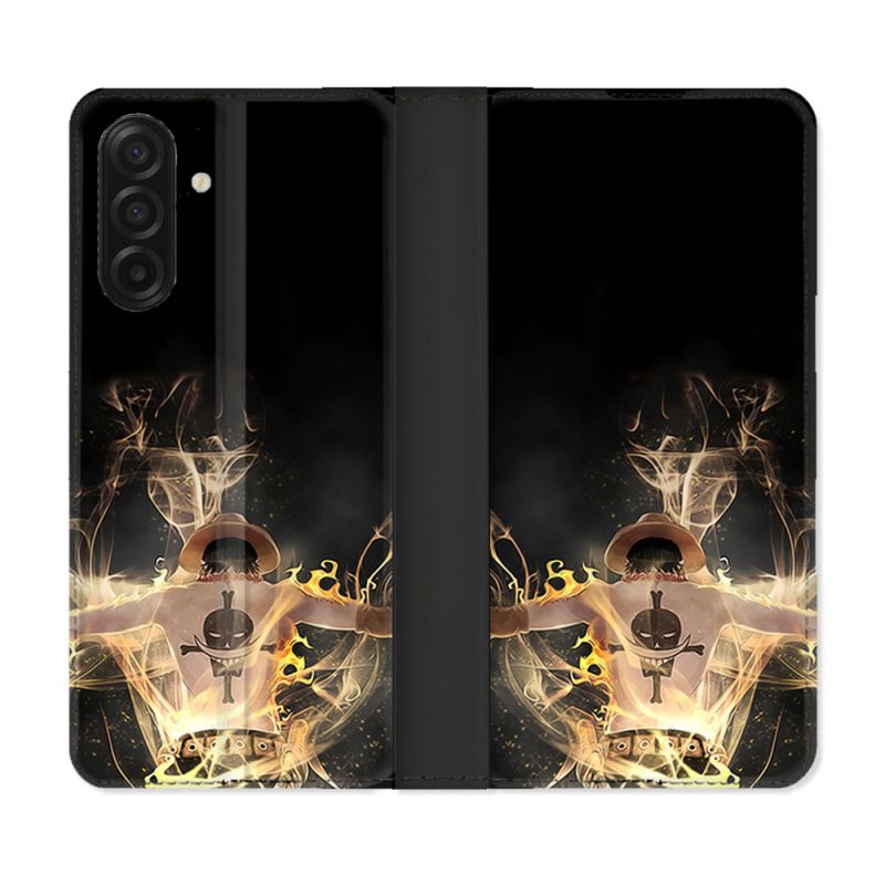 Housse cuir portefeuille Pour Samsung Galaxy A17 5G Manga One Piece Ace Noir
