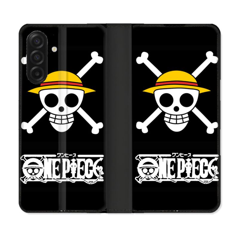 Housse cuir portefeuille Pour Samsung Galaxy A17 5G Manga One Piece Tete de Mort