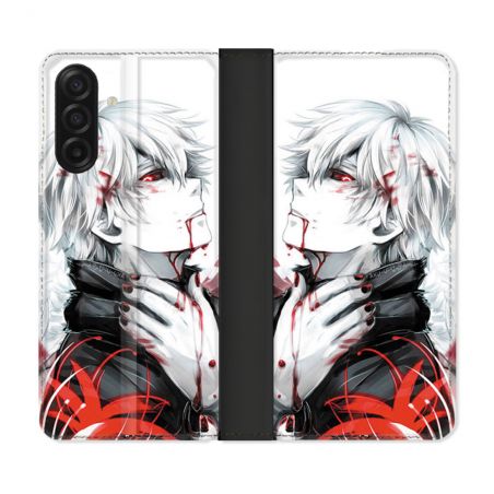 Housse cuir portefeuille Pour Samsung Galaxy A17 5G Manga Tokyo Ghoul Kaneki Blanc