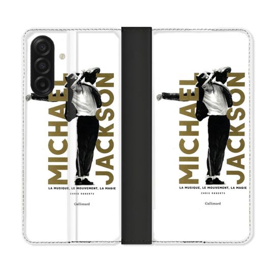 Housse cuir portefeuille Pour Samsung Galaxy A17 5G Michael Jackson Blanc