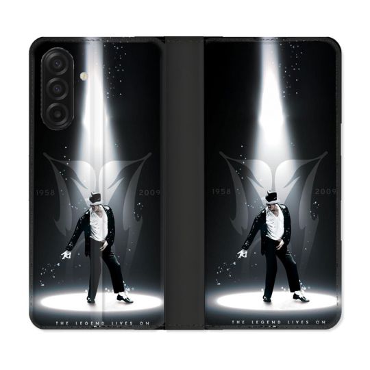 Housse cuir portefeuille Pour Samsung Galaxy A17 5G Michael Jackson Noir