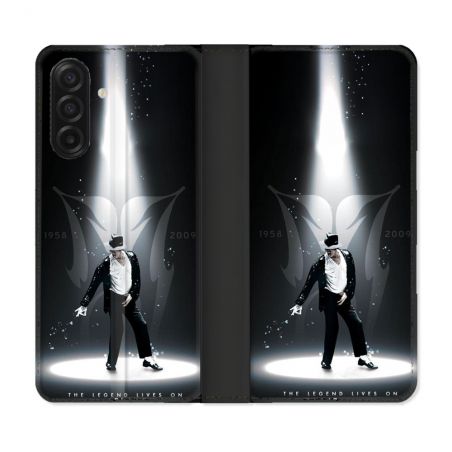 Housse cuir portefeuille Pour Samsung Galaxy A17 5G Michael Jackson Noir