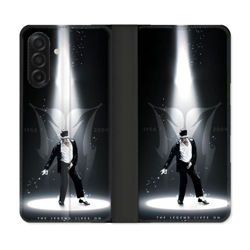 Housse cuir portefeuille Pour Samsung Galaxy A17 5G Michael Jackson Noir