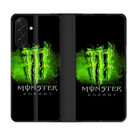 Housse cuir portefeuille Pour Samsung Galaxy A17 5G Monster Energy Vert