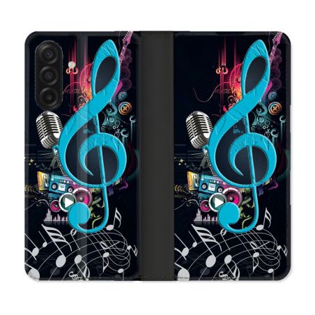 Housse cuir portefeuille Pour Samsung Galaxy A17 5G Musique Cle Sol Bleu