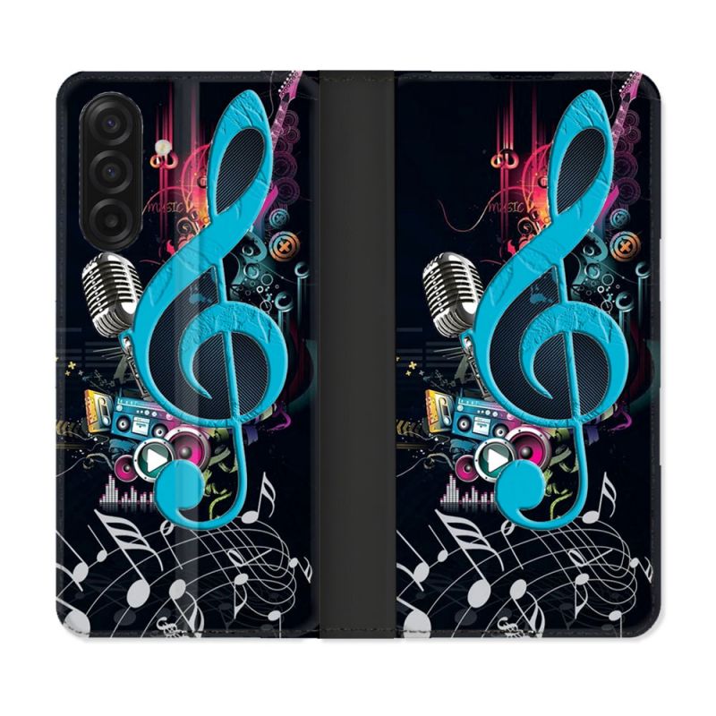 Housse cuir portefeuille Pour Samsung Galaxy A17 5G Musique Cle Sol Bleu