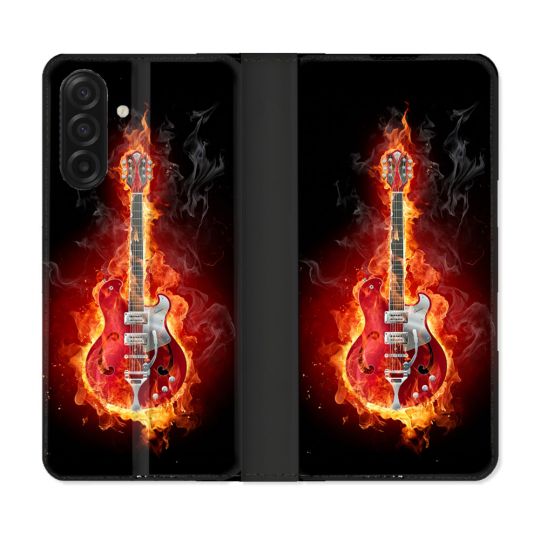 Housse cuir portefeuille Pour Samsung Galaxy A17 5G Musique Guitare Electrique