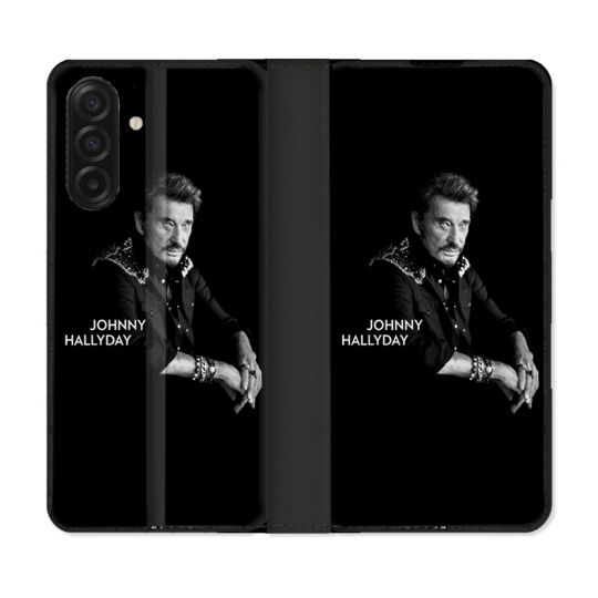 Housse cuir portefeuille Pour Samsung Galaxy A17 5G Musique Johnny Hallyday Noir