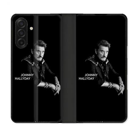 Housse cuir portefeuille Pour Samsung Galaxy A17 5G Musique Johnny Hallyday Noir