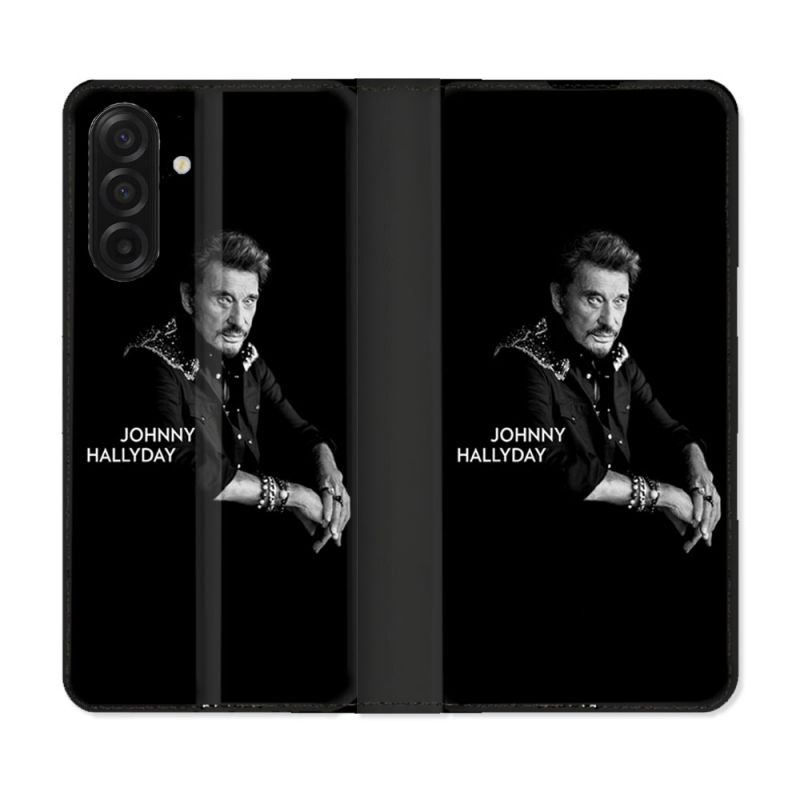 Housse cuir portefeuille Pour Samsung Galaxy A17 5G Musique Johnny Hallyday Noir
