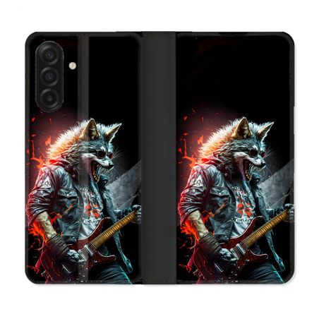 Housse cuir portefeuille Pour Samsung Galaxy A17 5G Musique Rock Loup