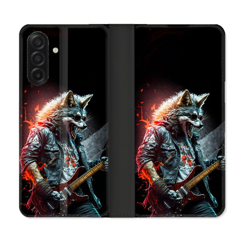 Housse cuir portefeuille Pour Samsung Galaxy A17 5G Musique Rock Loup