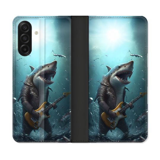 Housse cuir portefeuille Pour Samsung Galaxy A17 5G Musique Rock Requin