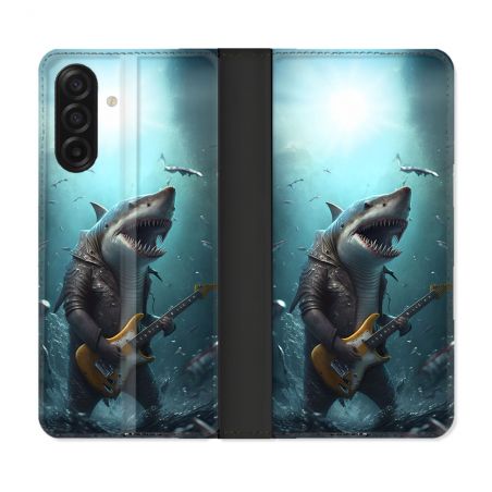 Housse cuir portefeuille Pour Samsung Galaxy A17 5G Musique Rock Requin