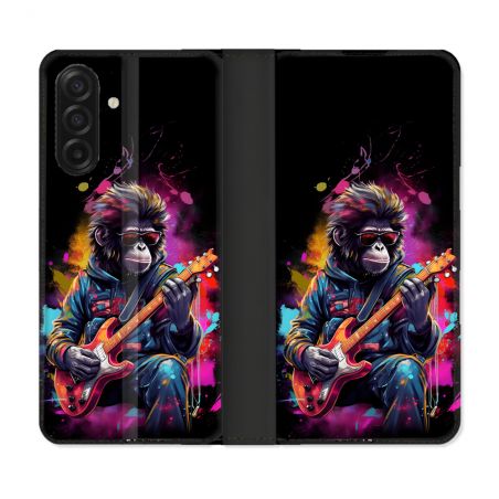 Housse cuir portefeuille Pour Samsung Galaxy A17 5G Musique Rock Singe
