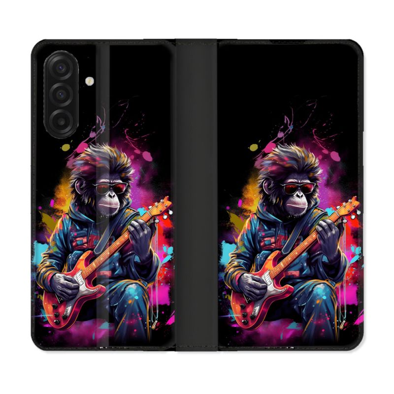 Housse cuir portefeuille Pour Samsung Galaxy A17 5G Musique Rock Singe