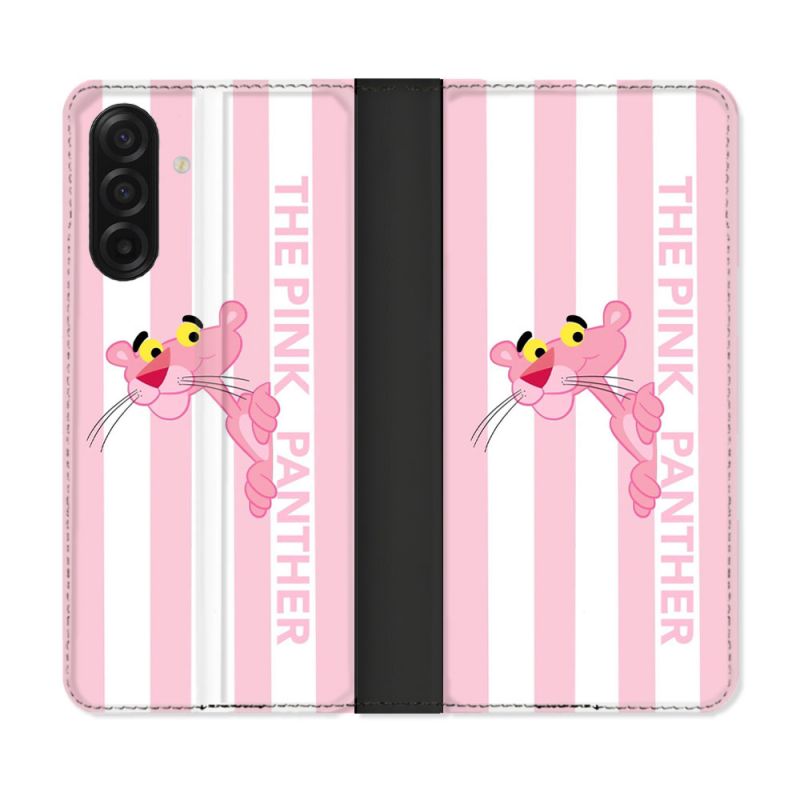 Housse cuir portefeuille Pour Samsung Galaxy A17 5G Panthere Rose