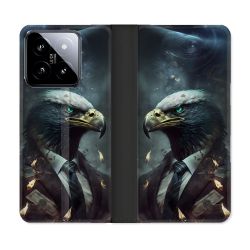 Housse cuir portefeuille Pour Xiaomi 14 Animal Aigle Business