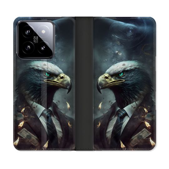 Housse cuir portefeuille Pour Xiaomi 14 Animal Aigle Business