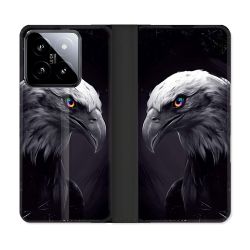 Housse cuir portefeuille Pour Xiaomi 14 Animal Aigle Royal Noir