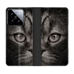 Housse cuir portefeuille Pour Xiaomi 14 Animal Chat Gris