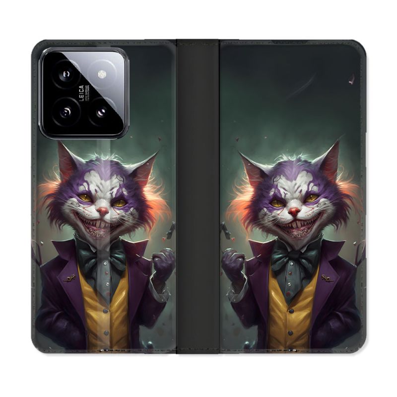 Housse cuir portefeuille Pour Xiaomi 14 Animal Chat Joker