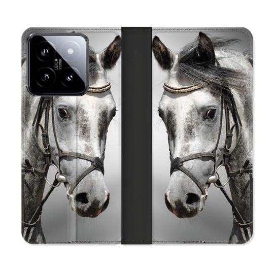 Housse cuir portefeuille Pour Xiaomi 14 Animal Cheval Blanc