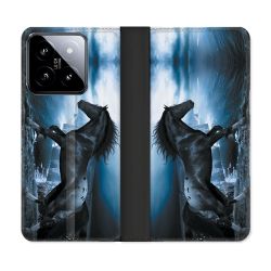 Housse cuir portefeuille Pour Xiaomi 14 Animal Cheval Noir