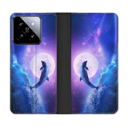 Housse cuir portefeuille Pour Xiaomi 14 Animal Dauphin Vague