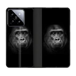 Housse cuir portefeuille Pour Xiaomi 14 Animal Gorille Noir
