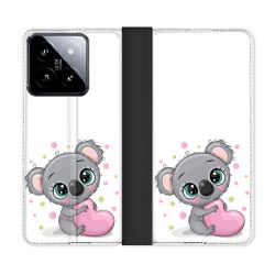 Housse cuir portefeuille Pour Xiaomi 14 Animal Koala Cœur