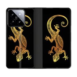 Housse cuir portefeuille Pour Xiaomi 14 Animal Lezard Noir