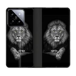 Housse cuir portefeuille Pour Xiaomi 14 Animal Lion Majestueux