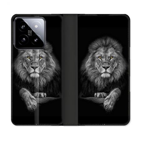 Housse cuir portefeuille Pour Xiaomi 14 Animal Lion Majestueux