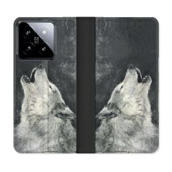 Housse cuir portefeuille Pour Xiaomi 14 Animal Loup Hurlement