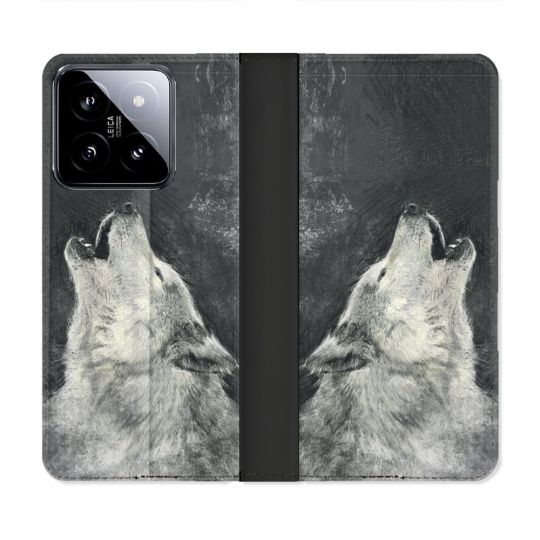 Housse cuir portefeuille Pour Xiaomi 14 Animal Loup Hurlement