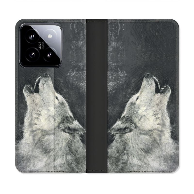 Housse cuir portefeuille Pour Xiaomi 14 Animal Loup Hurlement