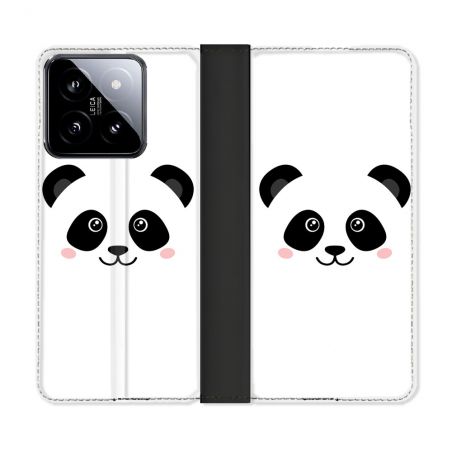 Housse cuir portefeuille Pour Xiaomi 14 Animal Panda Blanc