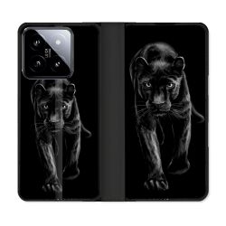 Housse cuir portefeuille Pour Xiaomi 14 Animal Panthère Noire