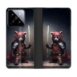 Housse cuir portefeuille Pour Xiaomi 14 Animal Raton Samouraï