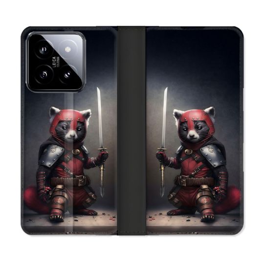 Housse cuir portefeuille Pour Xiaomi 14 Animal Raton Samouraï