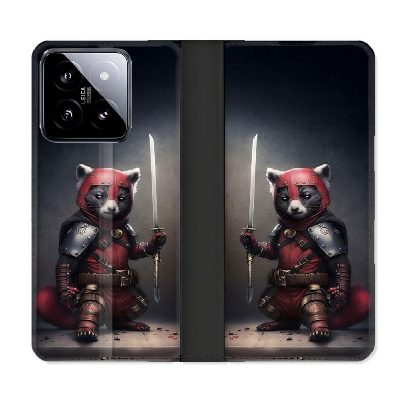 Housse cuir portefeuille Pour Xiaomi 14 Animal Raton Samouraï