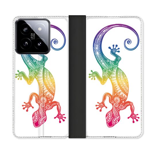 Housse cuir portefeuille Pour Xiaomi 14 Animal Salamandre Color