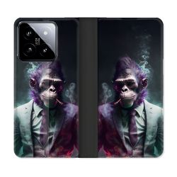 Housse cuir portefeuille Pour Xiaomi 14 Animal Singe Business