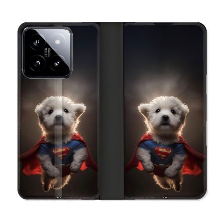 Housse cuir portefeuille Pour Xiaomi 14 Animal Super Chien
