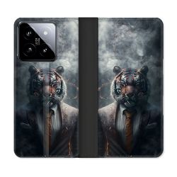 Housse cuir portefeuille Pour Xiaomi 14 Animal Tigre Business